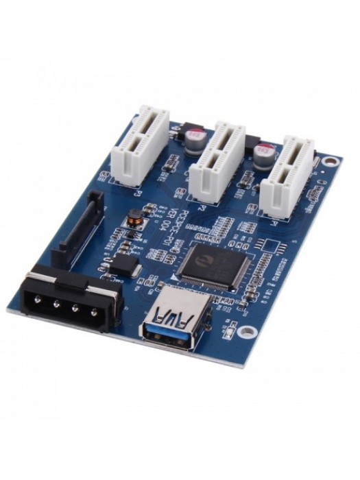 PCI-E 1 to 3 PCI Express 1 Slots Riser Card 3 PCI-E Slot Adapter PCI-E Port Multiplier Card with 60cm USB Cable (Blue)